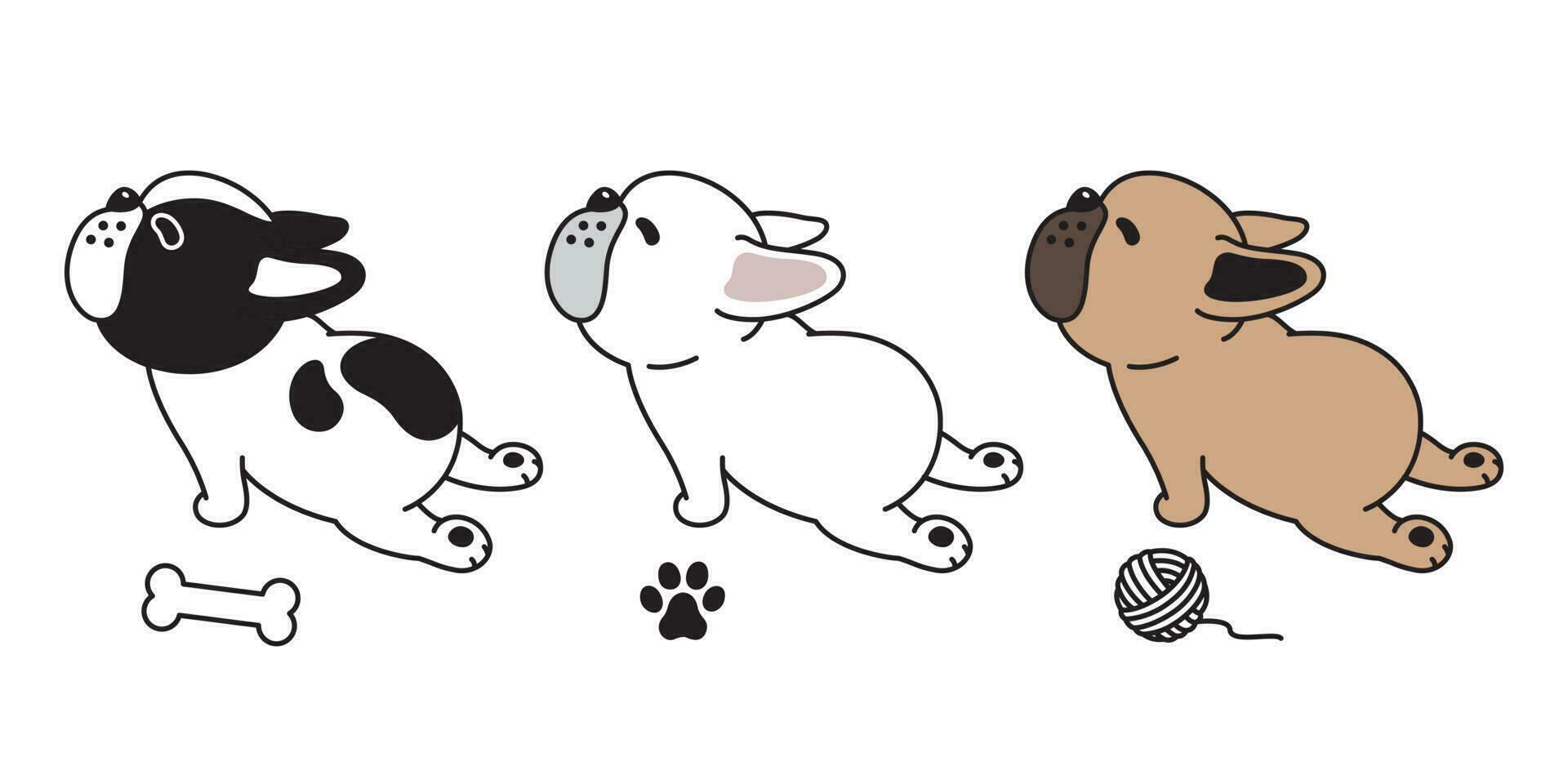 perro vector francés buldog logo icono hueso pata hilo pelota dibujos animados personaje ilustración símbolo