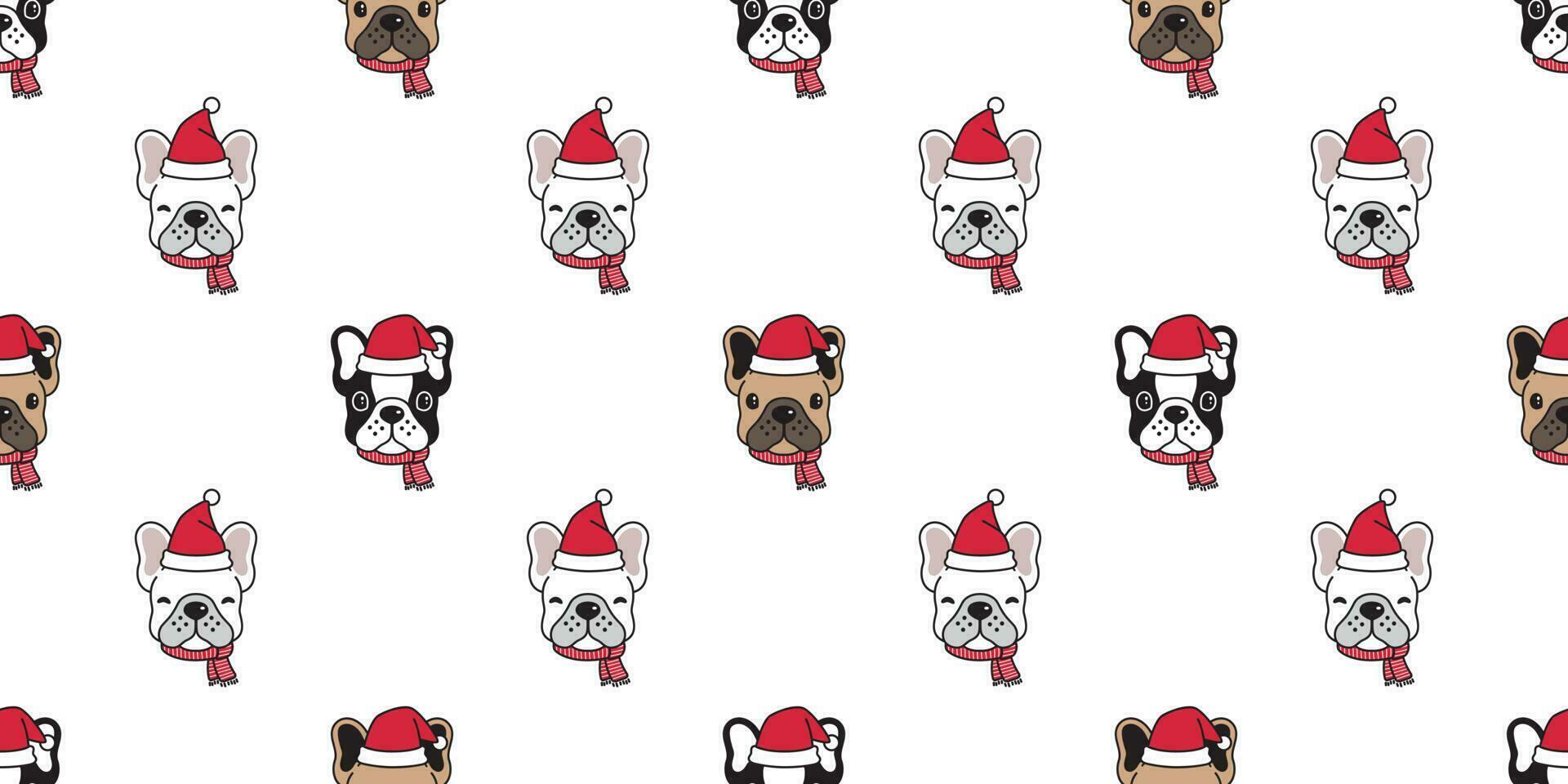 perro sin costura modelo Navidad vector francés buldog Papa Noel claus sombrero Navidad bufanda dibujos animados ilustración aislado loseta antecedentes repetir fondo de pantalla