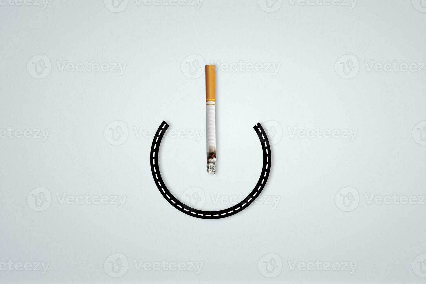 Quit Tobacco, Cigarette with a Smoke Design and No Smoking Day Awareness Idea Art. photo