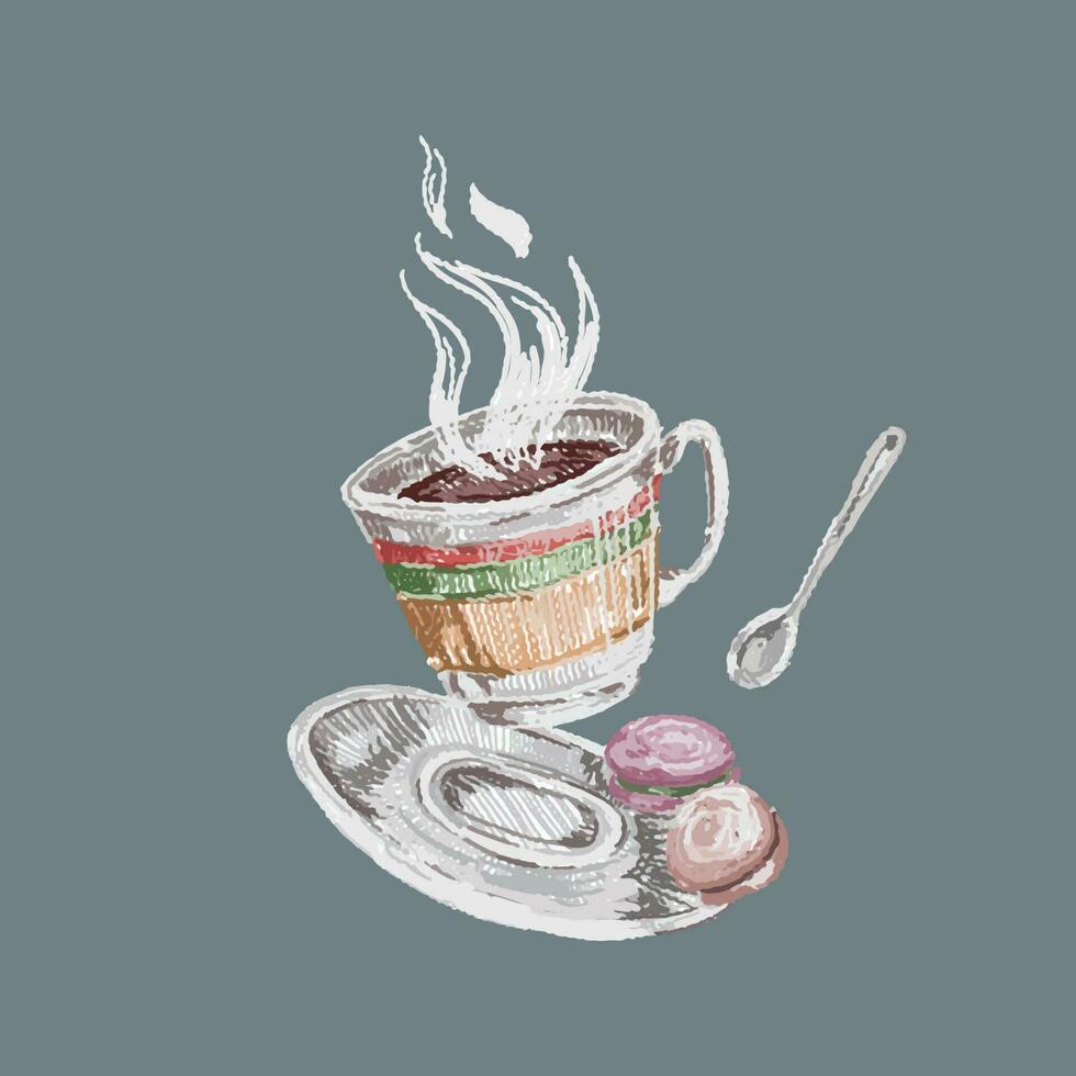 ilustración de dibujo vectorial - taza con bolsita de té. ilustración de contorno de bebida hugge vector