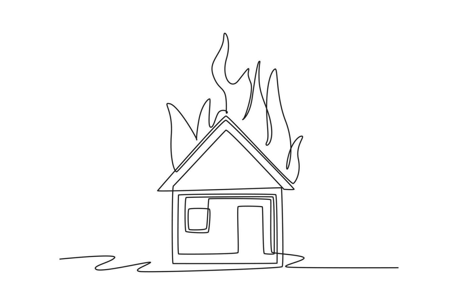 Single one line drawing emergency fire house. SOS concept. Continuous line draw design graphic vector illustration.