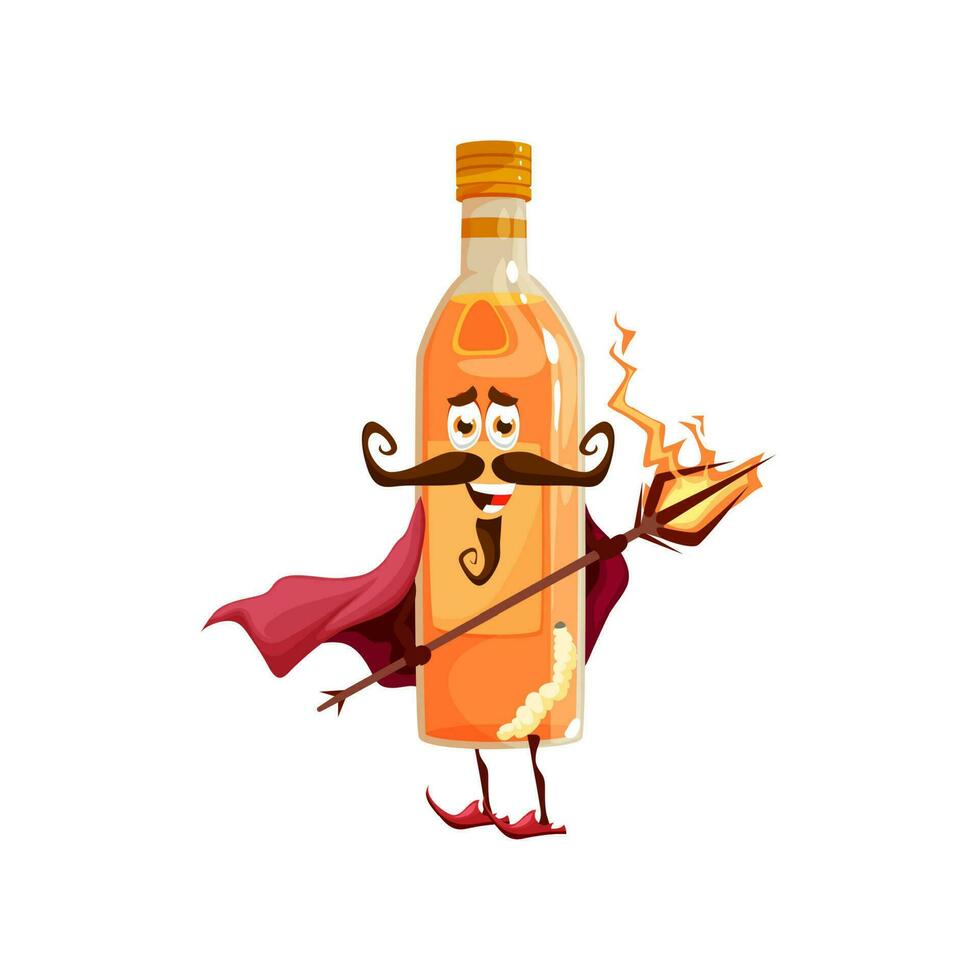 Cartoon mexican mezcal sorcerer character, bottle vector