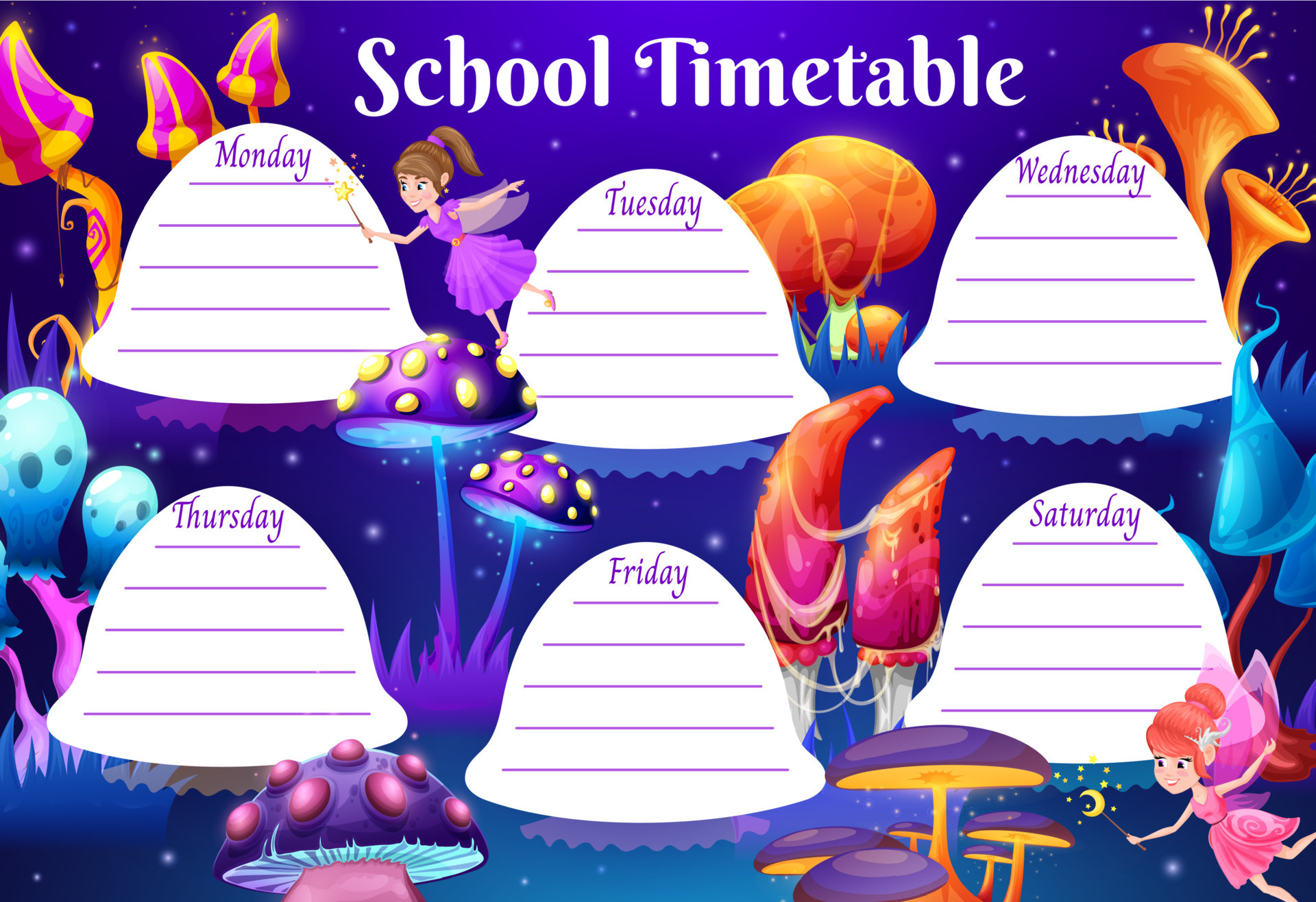 Education timetable fairies and magic mushrooms 23517480 vector art at