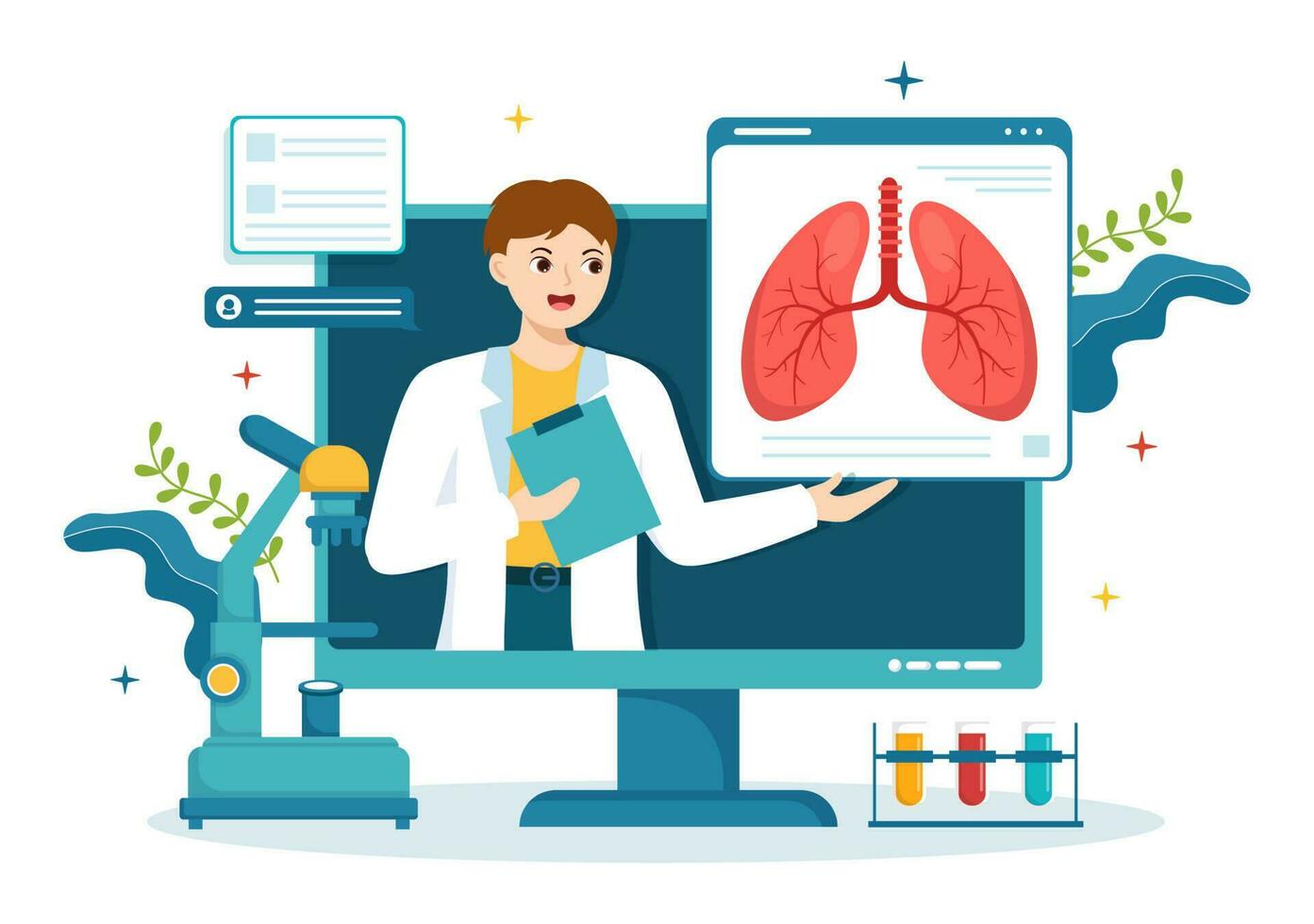 Pulmonologist Vector Illustration with Doctor Pulmonology, Lungs Respiratory System Examination and Treatment in Flat Cartoon Hand Drawn Templates