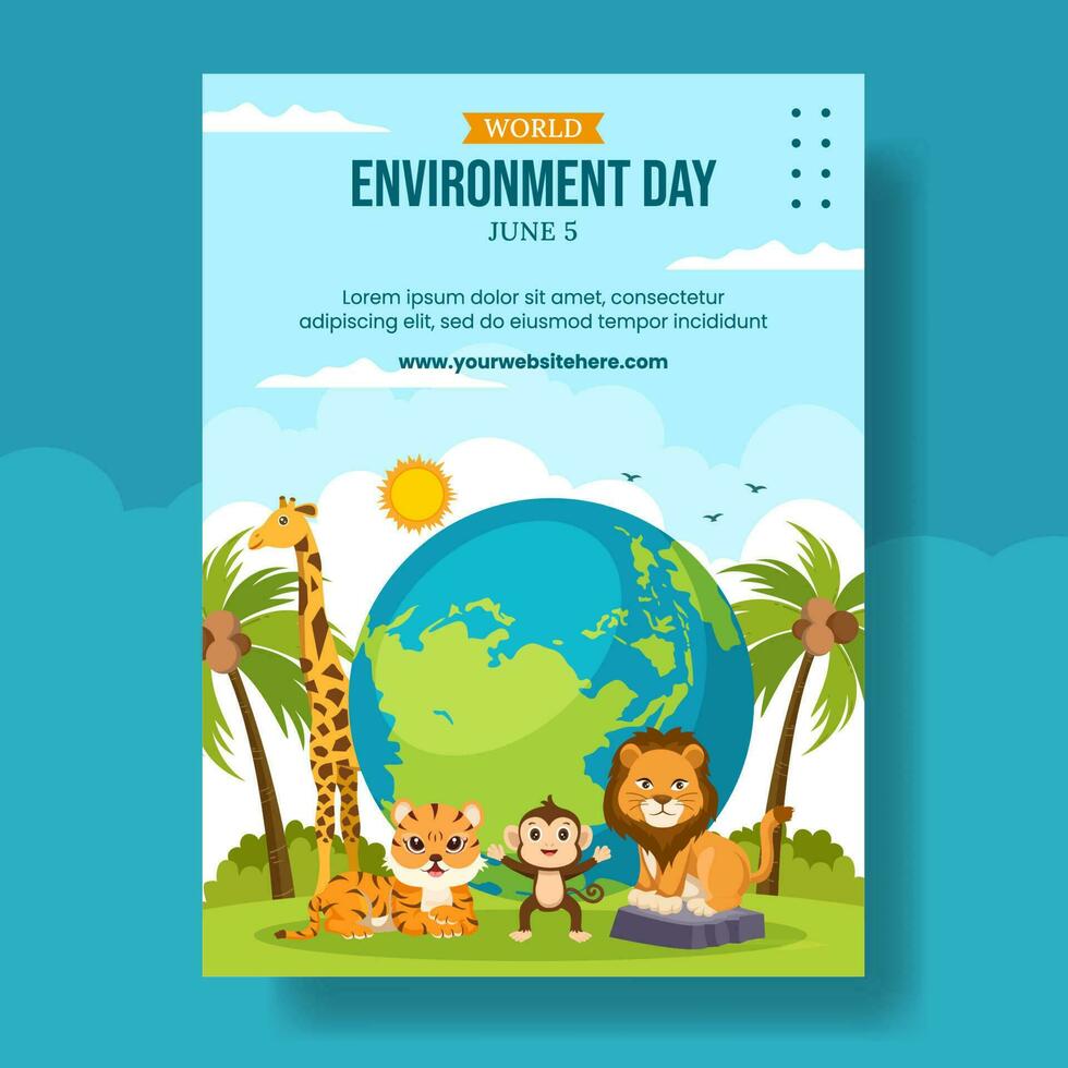 World Environment Day Vertical Poster Flat Cartoon Hand Drawn Templates Background Illustration vector