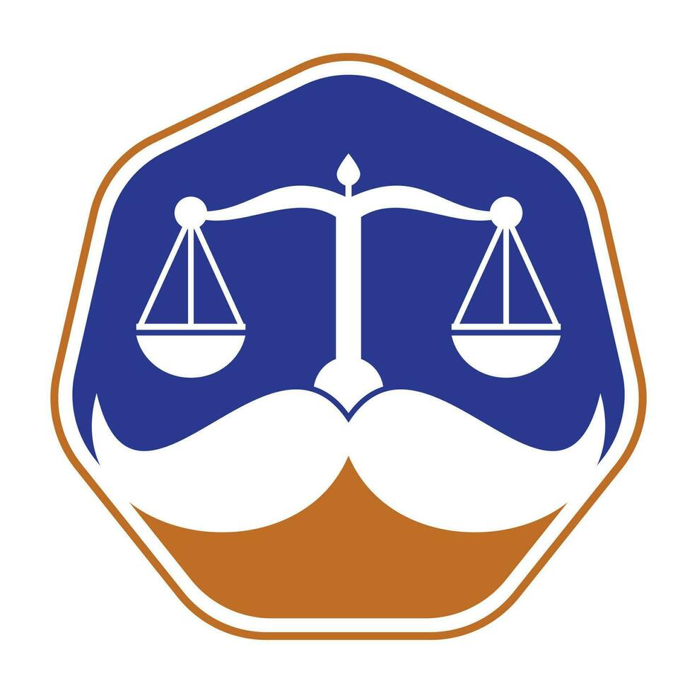 Strong law vector logo design concept. Scale and mustache icon vector design.