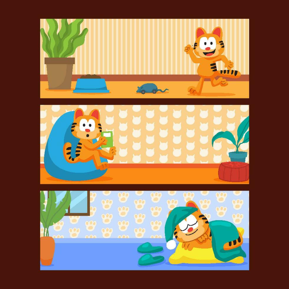 Orange Tabby Cat Banner Set vector