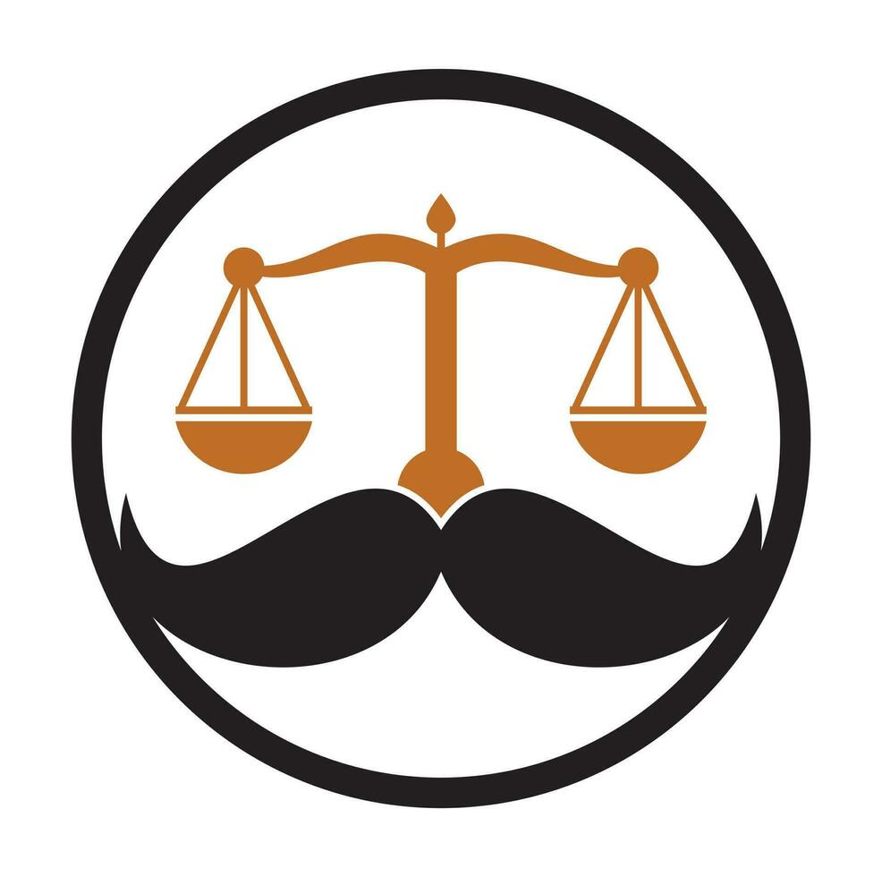 Strong law vector logo design concept. Scale and mustache icon vector design.