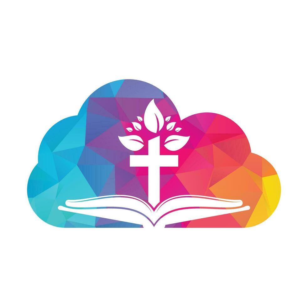 Bible Cross Tree Logo Design. Christian Church Tree Cross Vector Template Design.