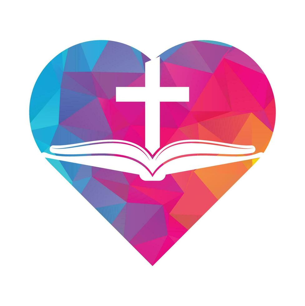 Book church heart shape concept logo design icon. Bible Church logo design vector. Cross and Holy Bible logo. vector