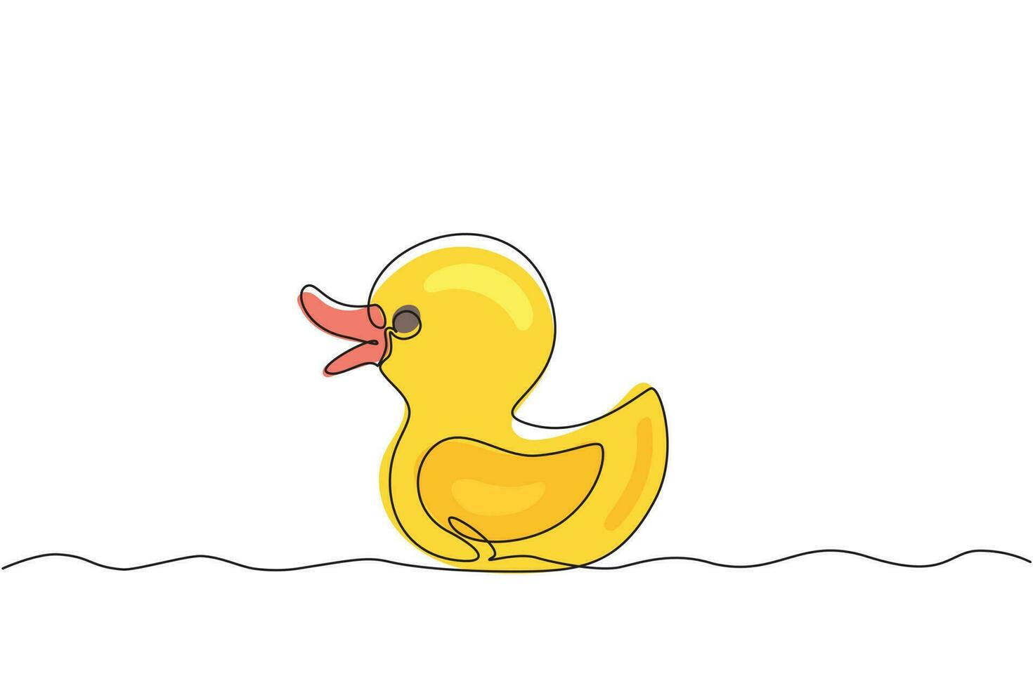 Single continuous line drawing Bath duck hand drawn outline doodle icon. Rubber bath duck for baby bathtub. Symbol of children's department in store. One line draw graphic design vector illustration