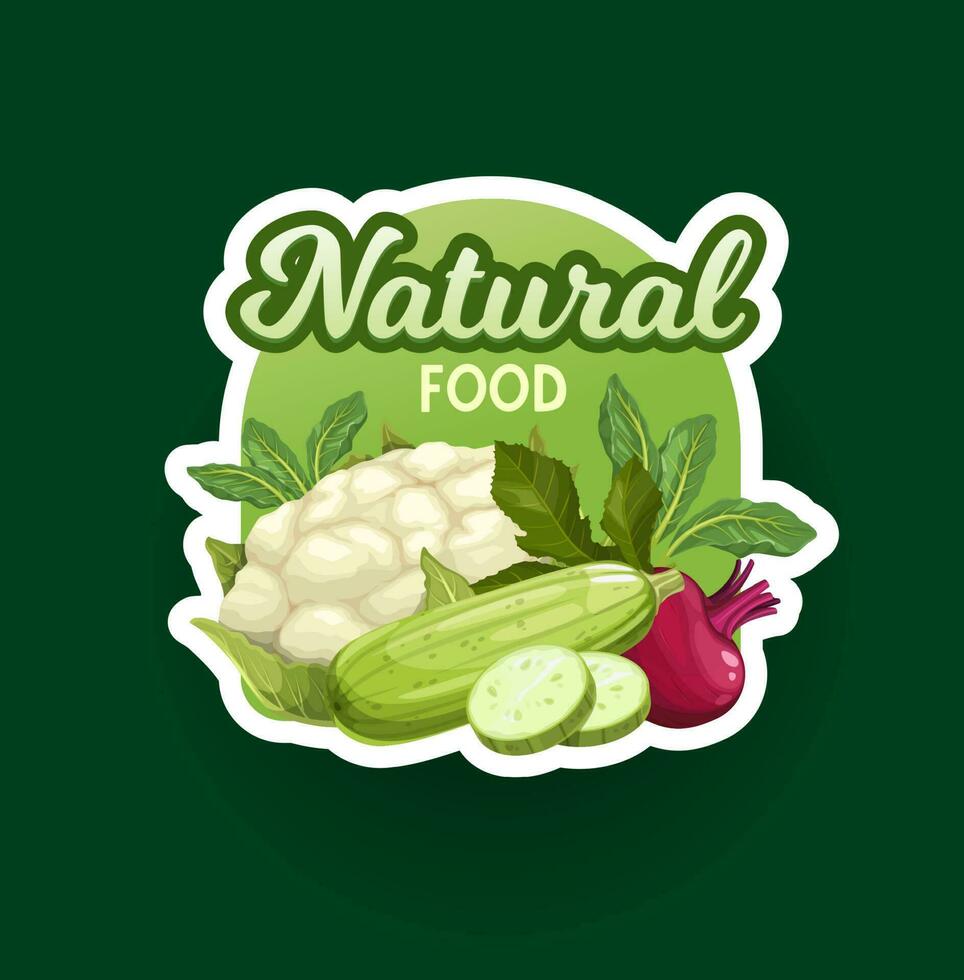 Farm vegetables icon, veggies food market label vector