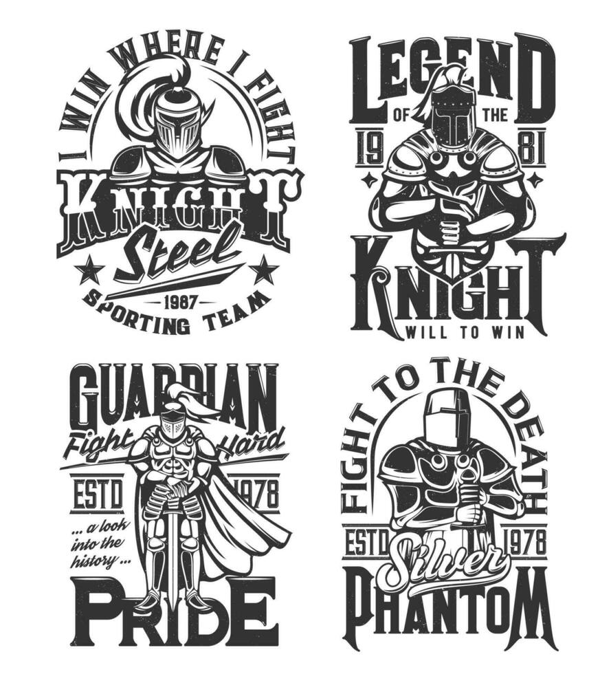 Tshirt prints with knight and sword vector mascots