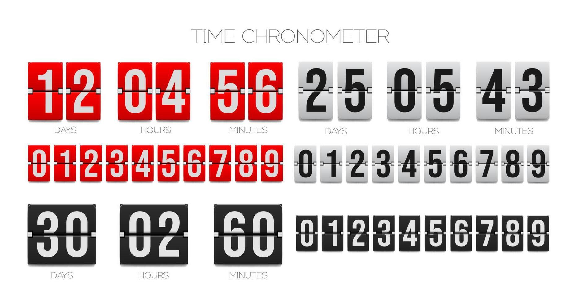 Flip countdown clock counter, time chronometer vector