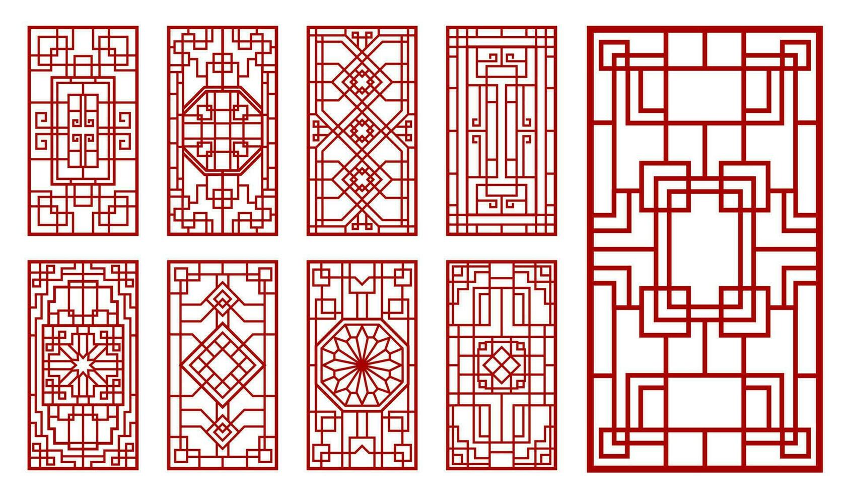 asiático ventana, puerta rojo línea ornamento decoración vector