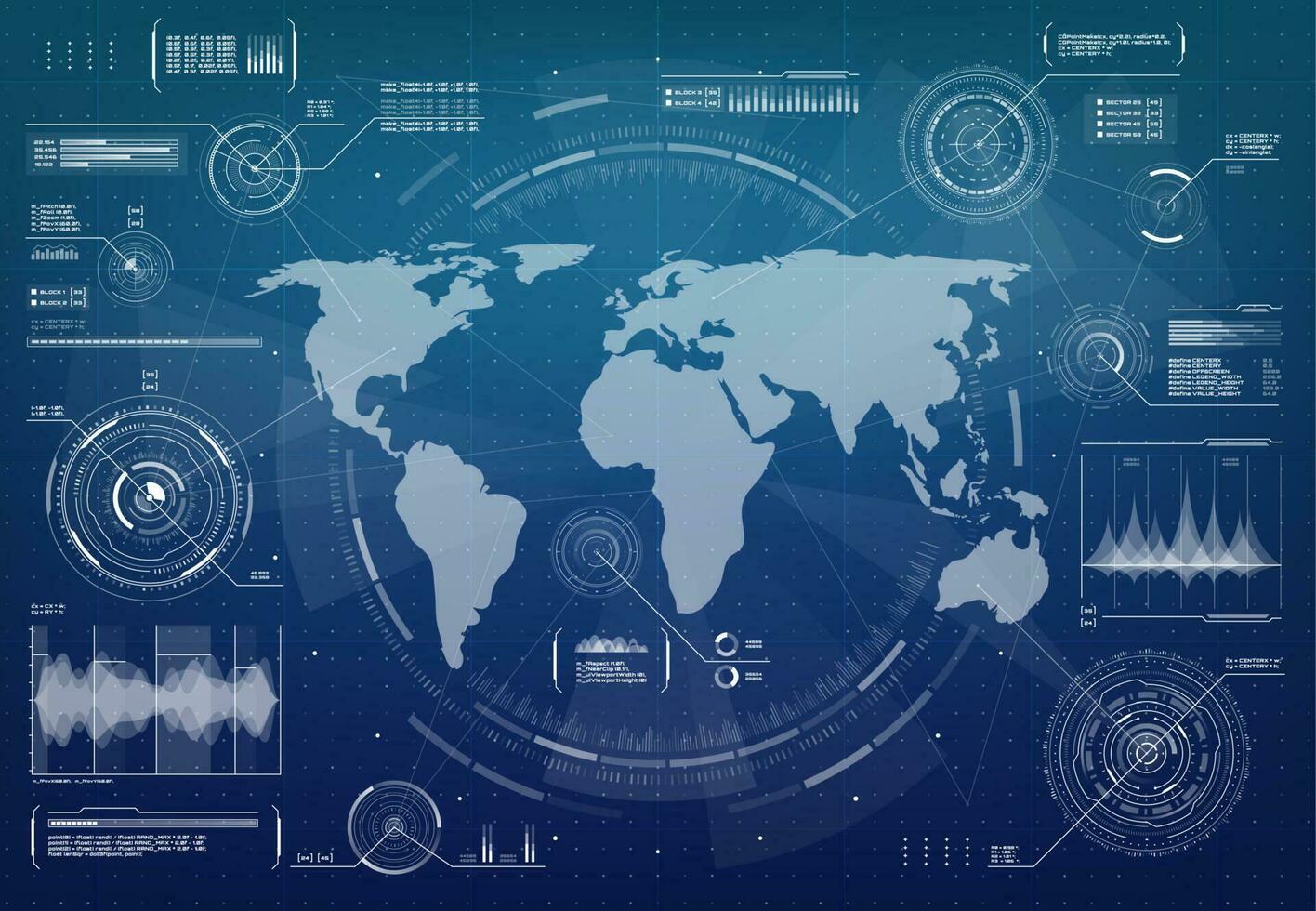 HUD military control interface with world map vector