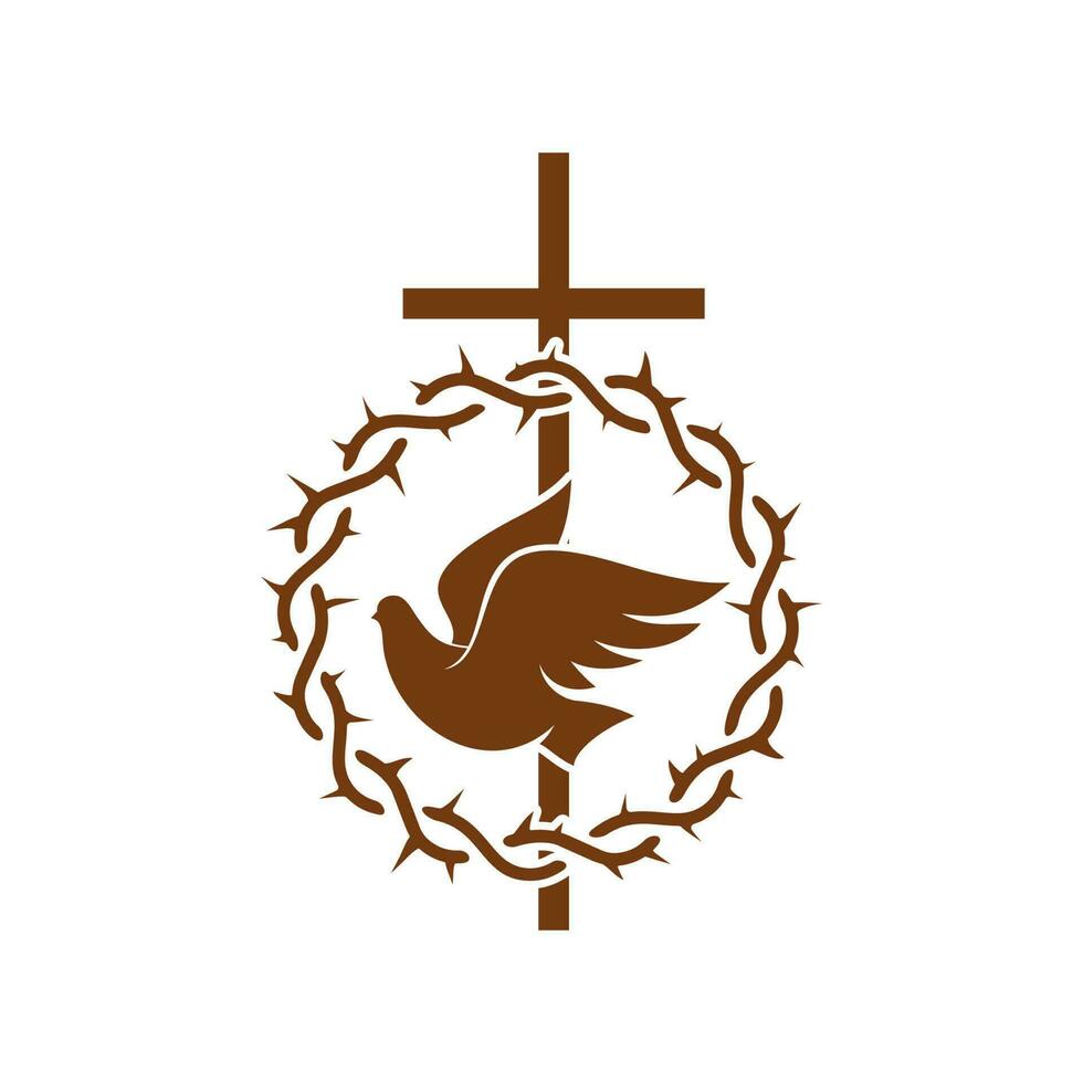 Christianity religion vector icon with dove, cross