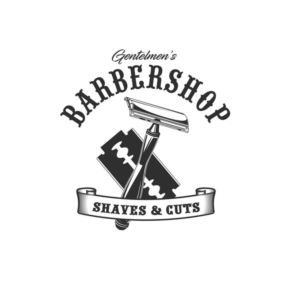 Barbershop razor and blade icon of barber shop vector