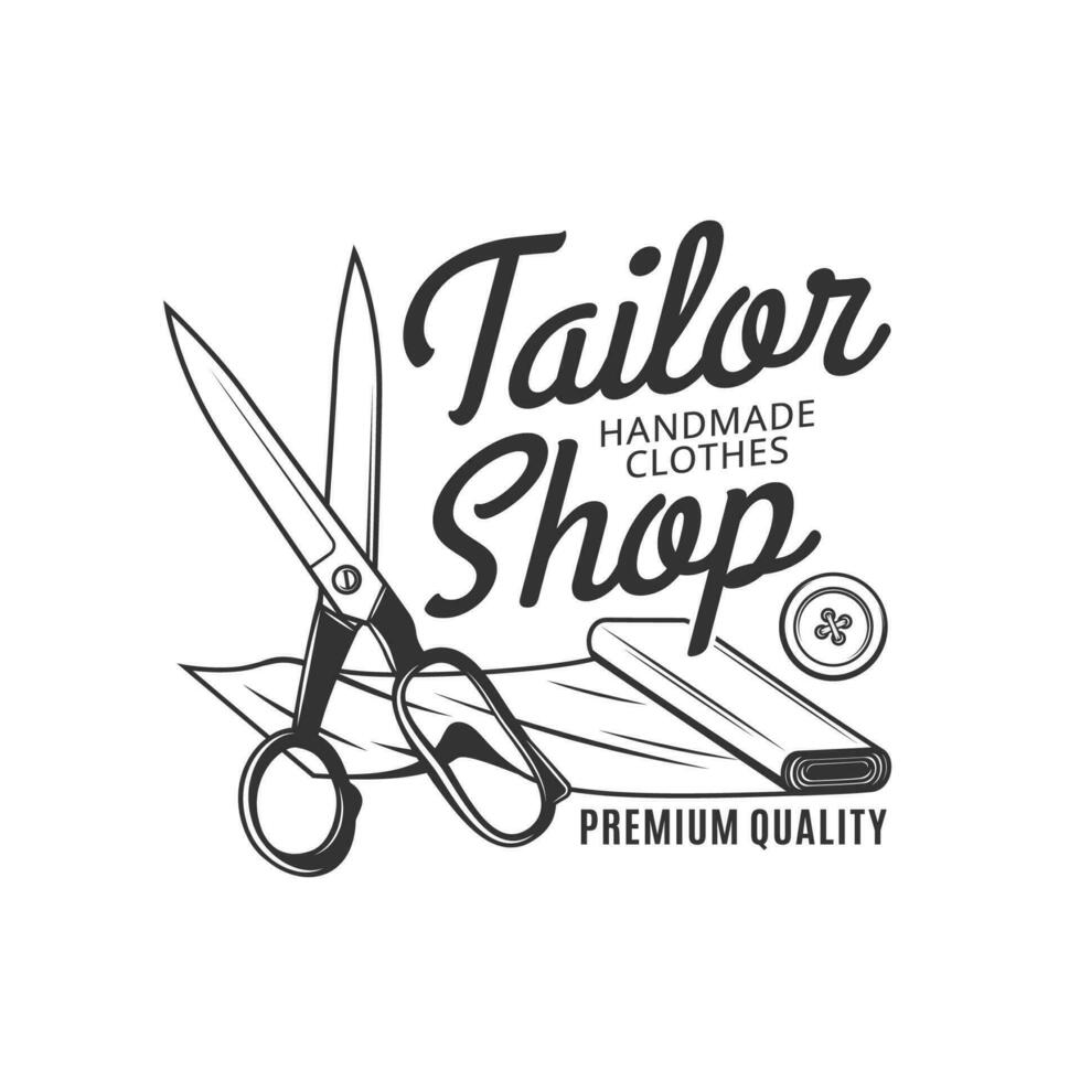 Tailor shop icon, sewing tools and fabric, fashion vector