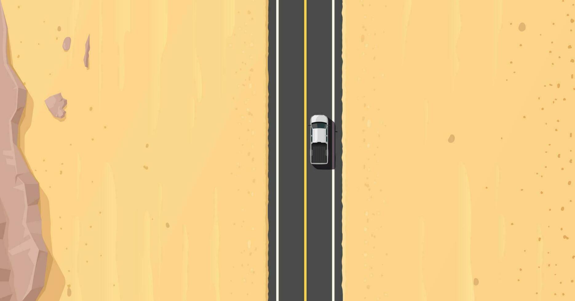 Truck car on hot desert asphalt road top view vector