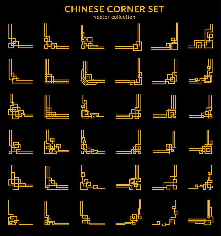 Asian Chinese golden frame corners and dividers vector