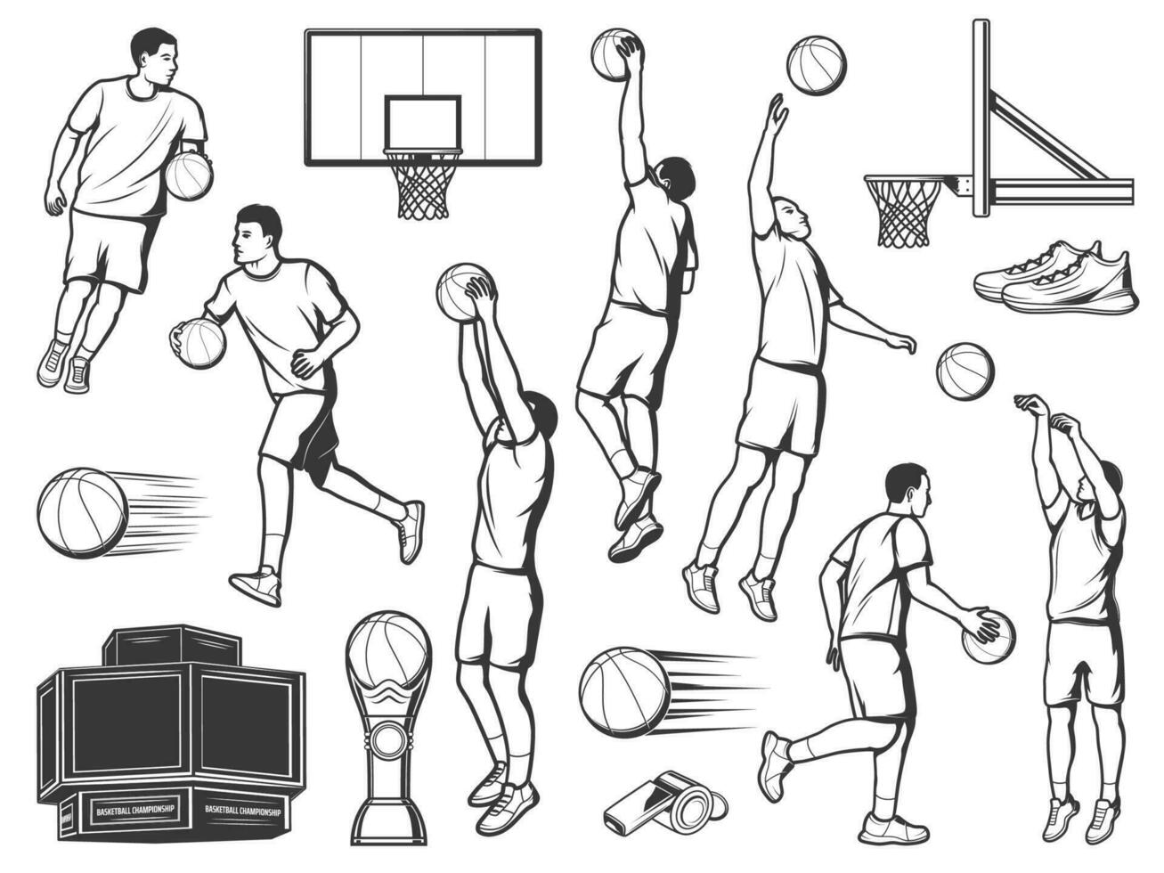 baloncesto deporte jugadores lanzamiento un pelotas vector