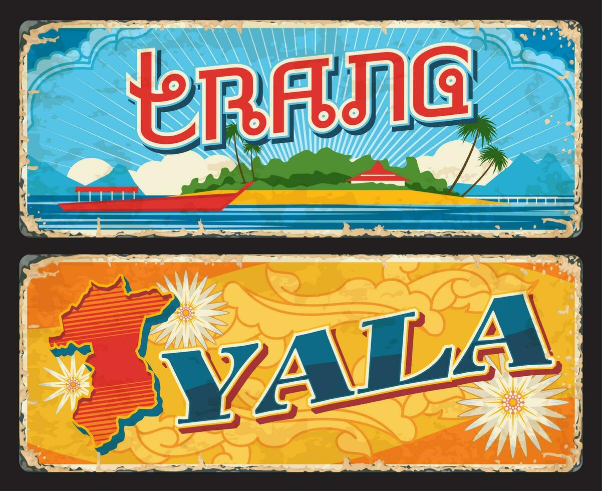 Trang and Yala Thailand provinces vector tin signs