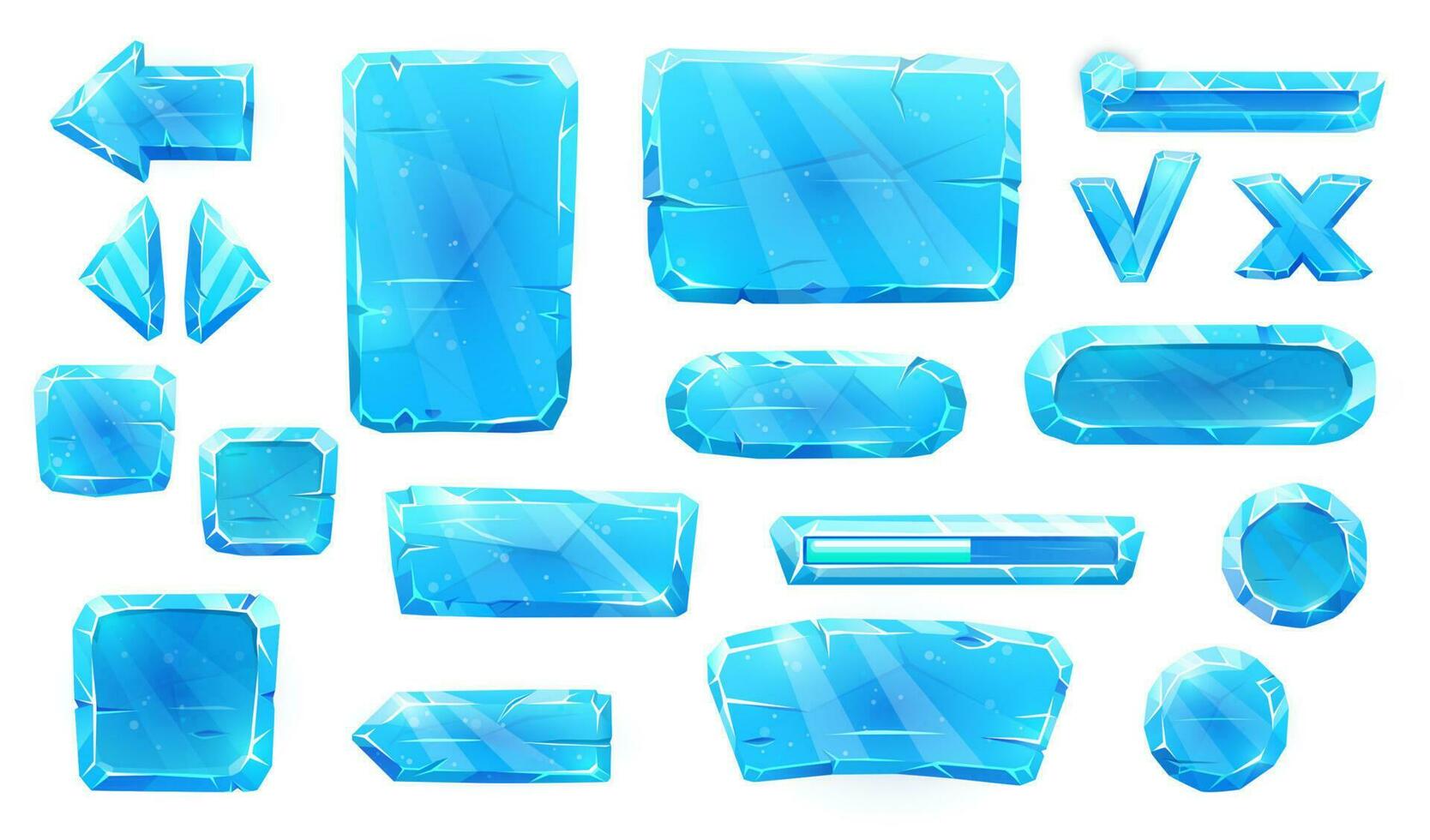 Ice crystal buttons, slider plates and arrow keys vector