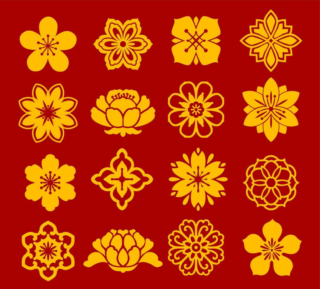 Asian floral chinese, japanese, korean patterns vector