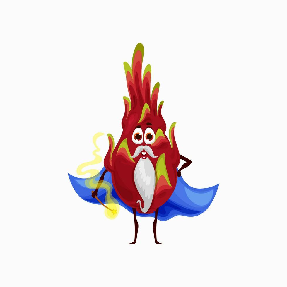 Magic pitaya dragonfruit wizard cartoon character vector
