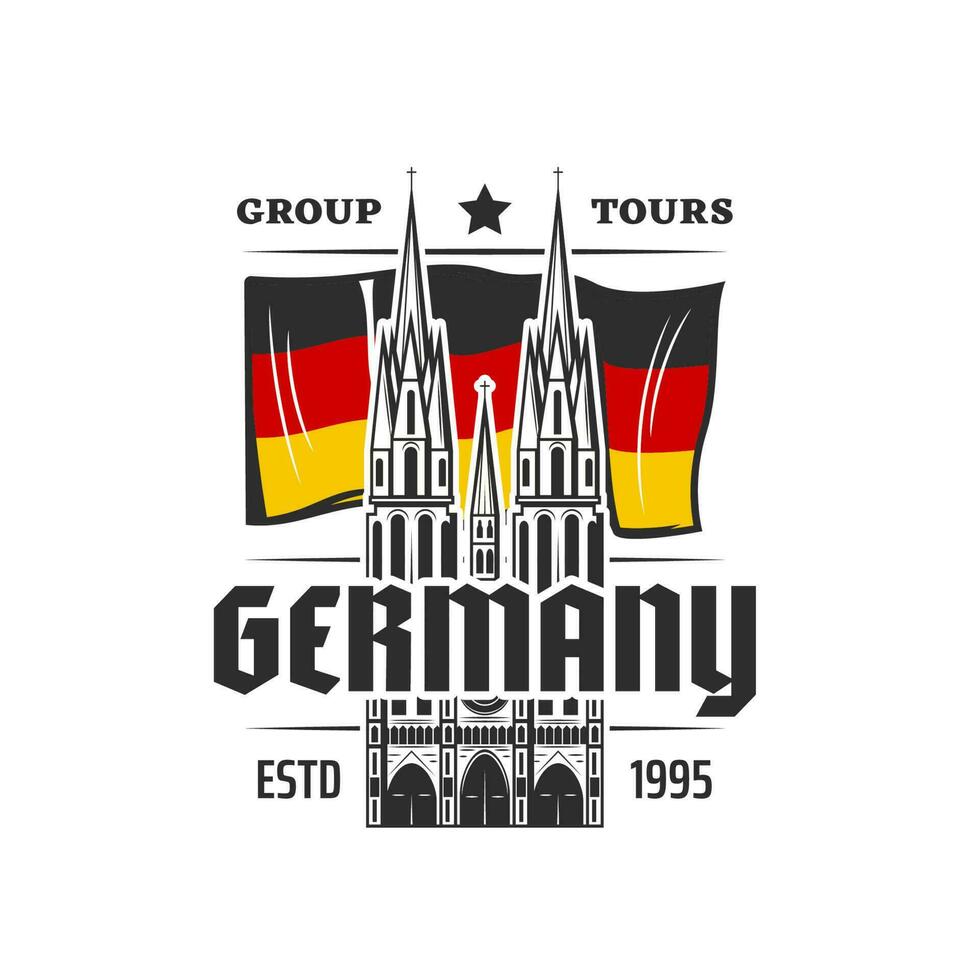 Germany travel icon, flag and medieval cathedral vector