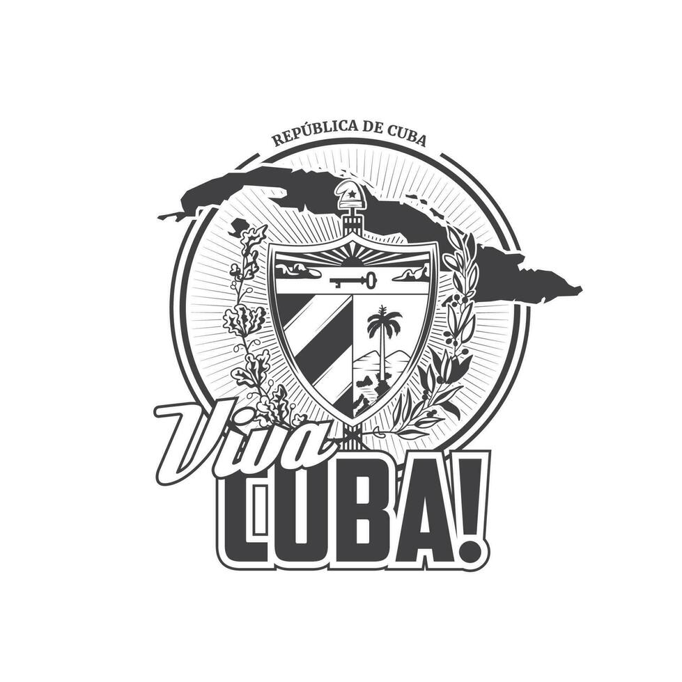 Viva Cuba icon with vector map and coat of arms