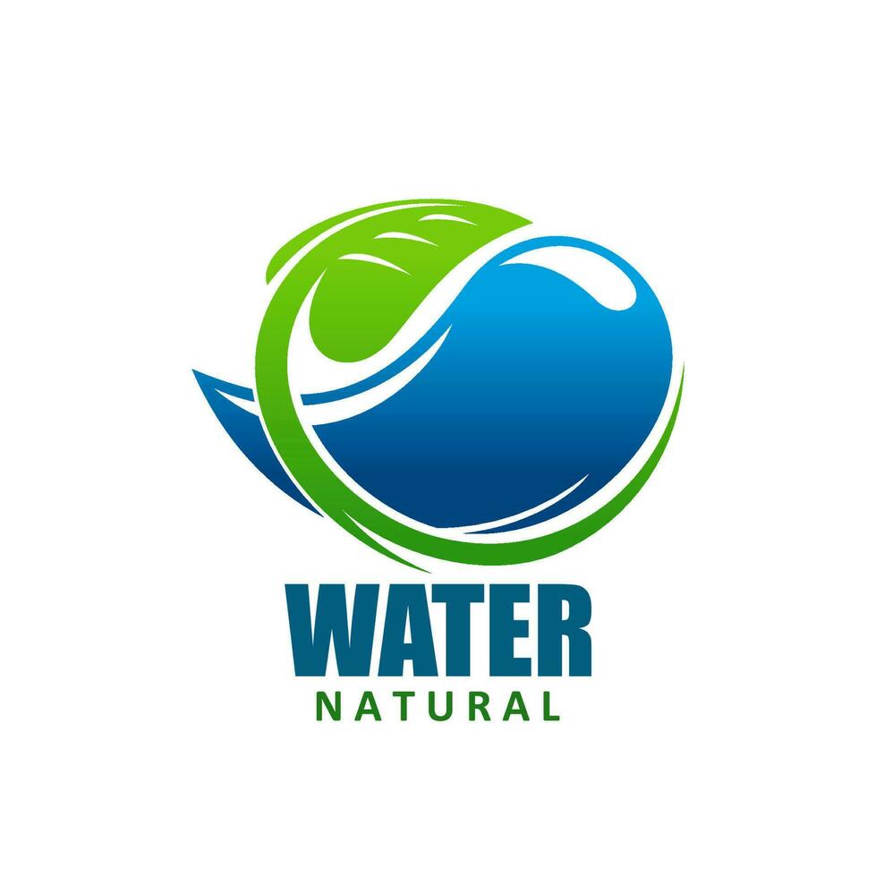 Natural water icon with aqua drop and green leaf vector