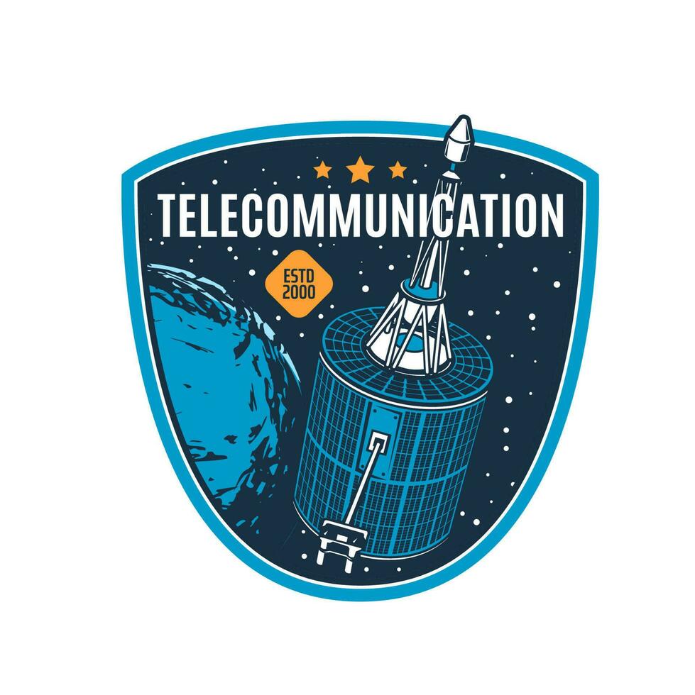 telecomunicación satélite icono, tierra y estrellas vector