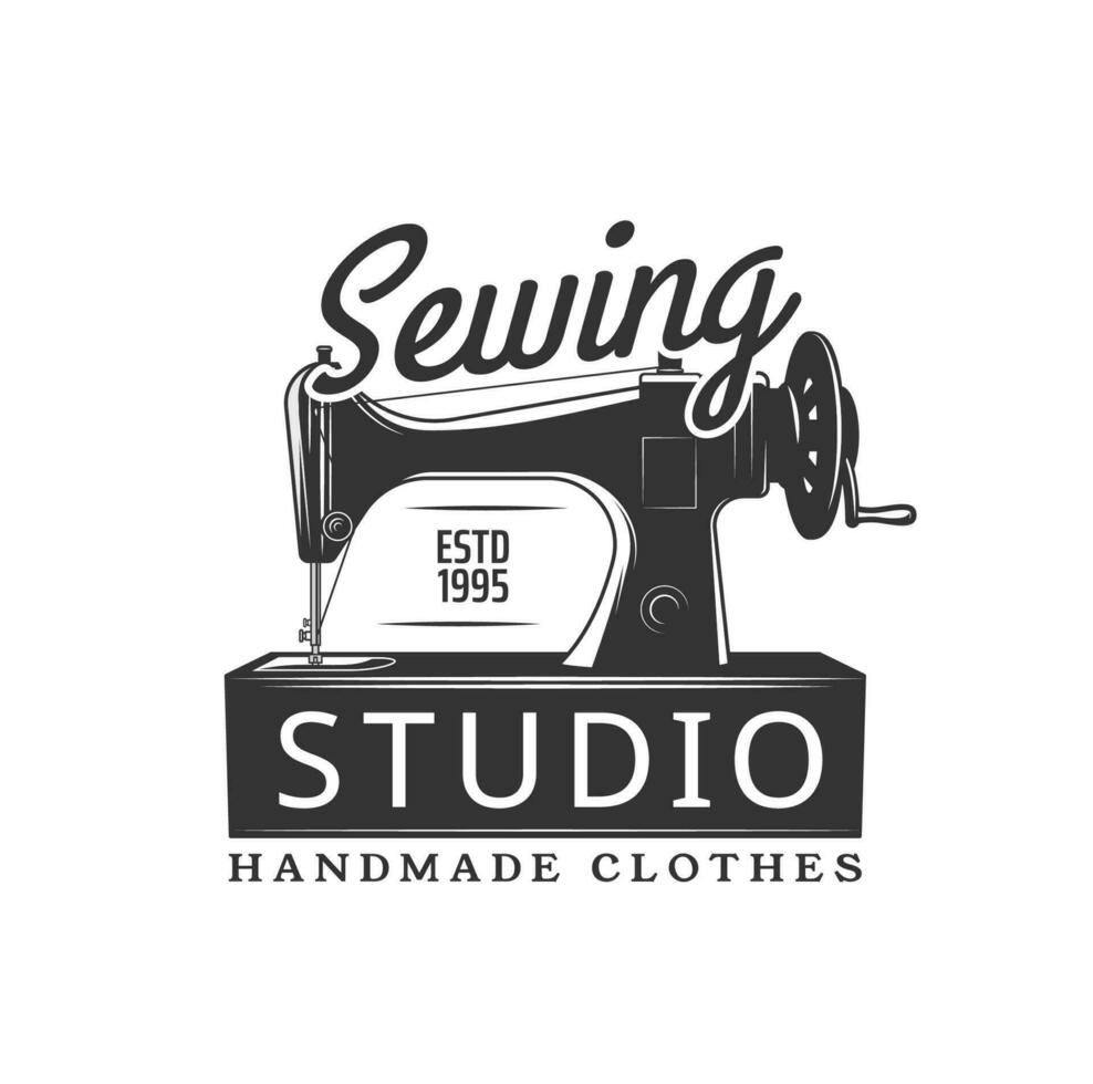 Sewing machine icon, tailoring salon or atelier vector