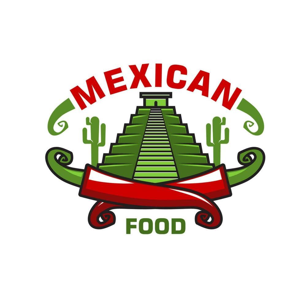 Mexican cuisine icon with Mesoamerican pyramid vector