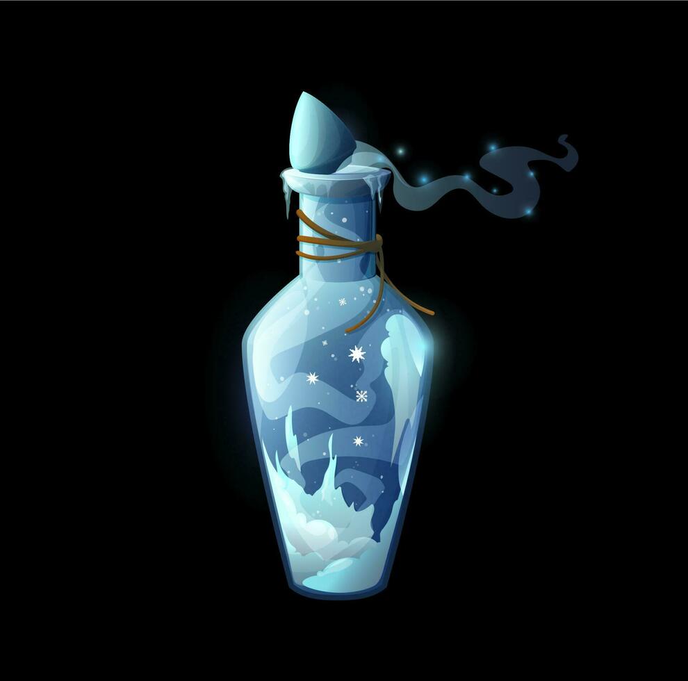 Potion bottle ice and frost, vector magic spell