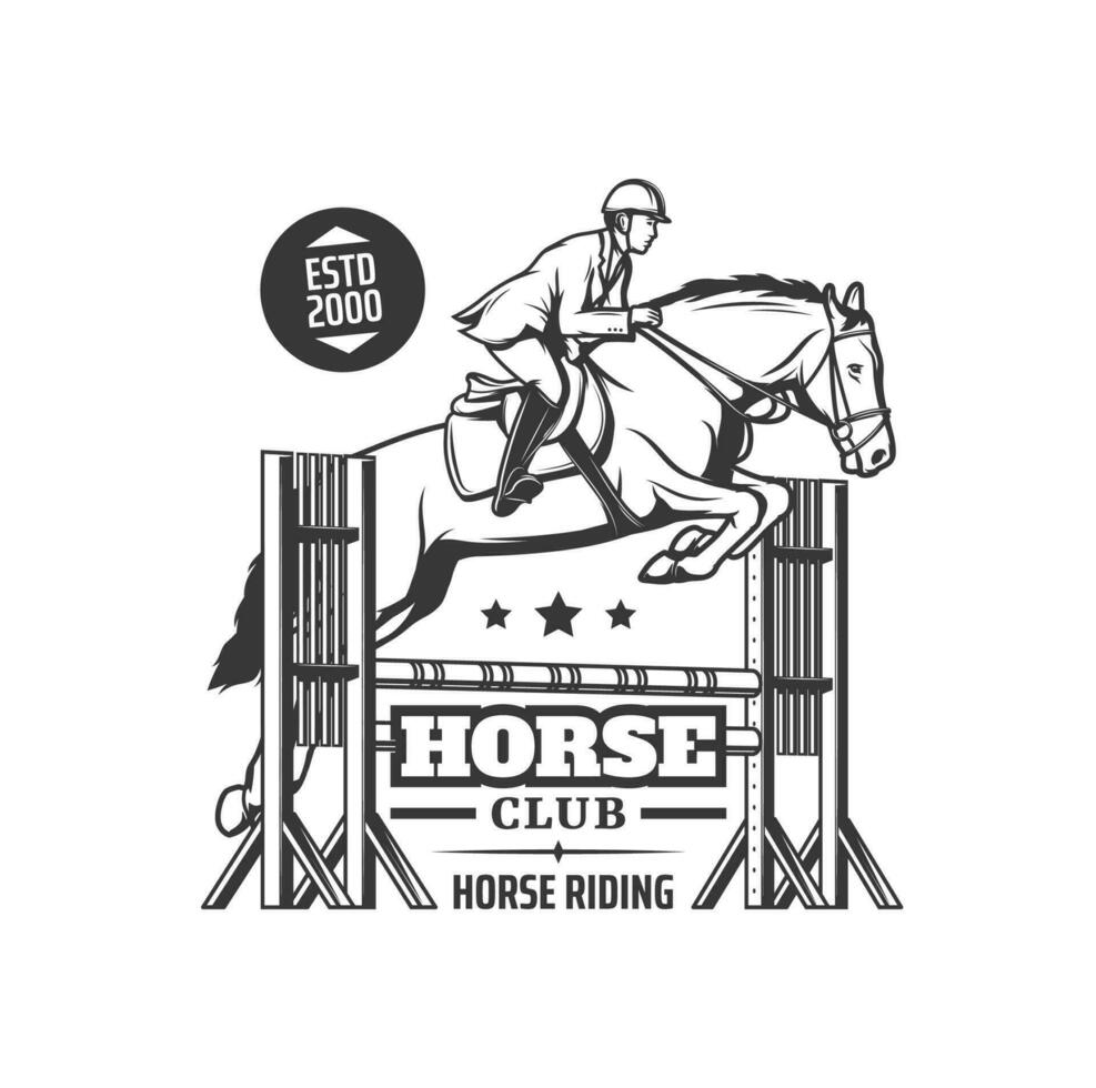 Horse riding icon, equestrian sport race label vector