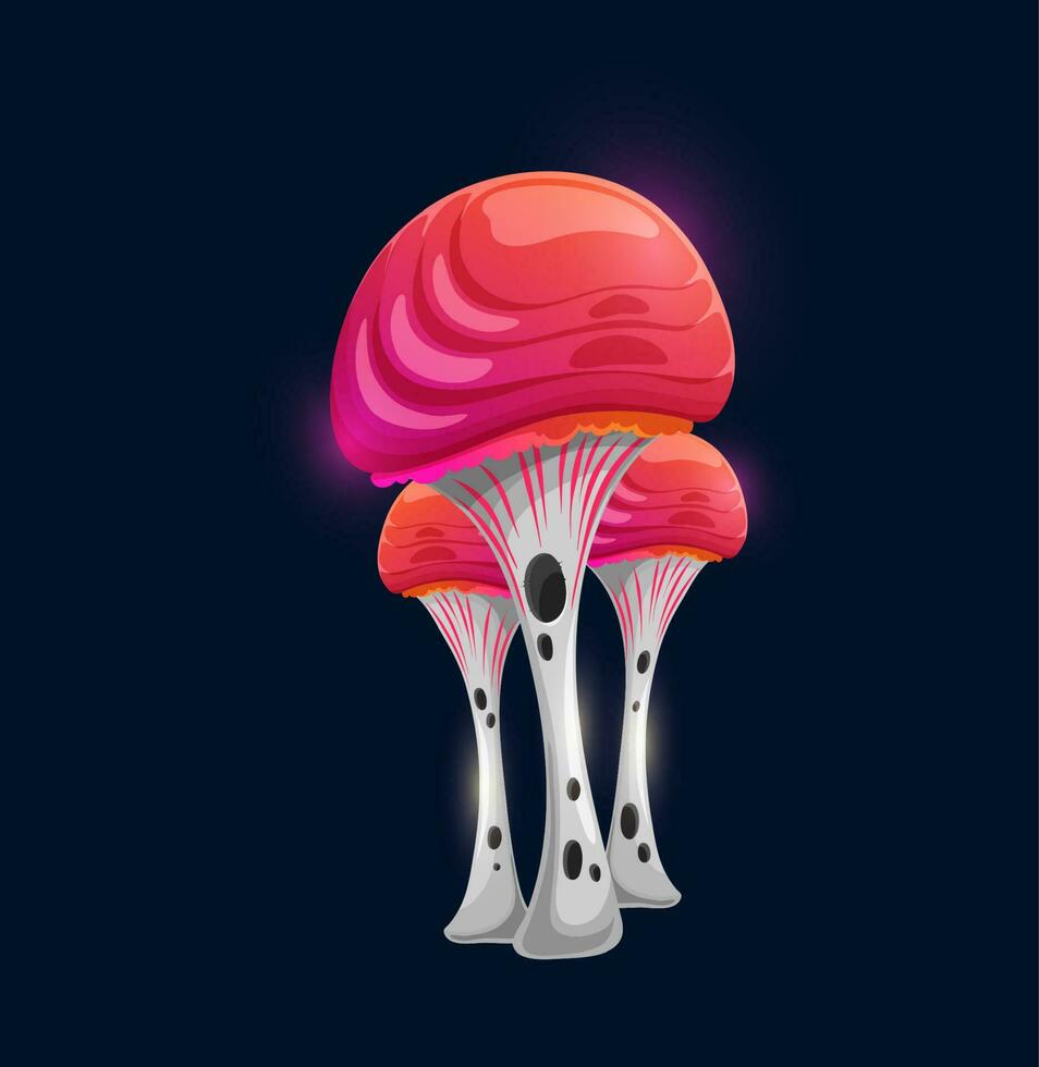 Fantasy magic lean red mushroom, alien fungus vector
