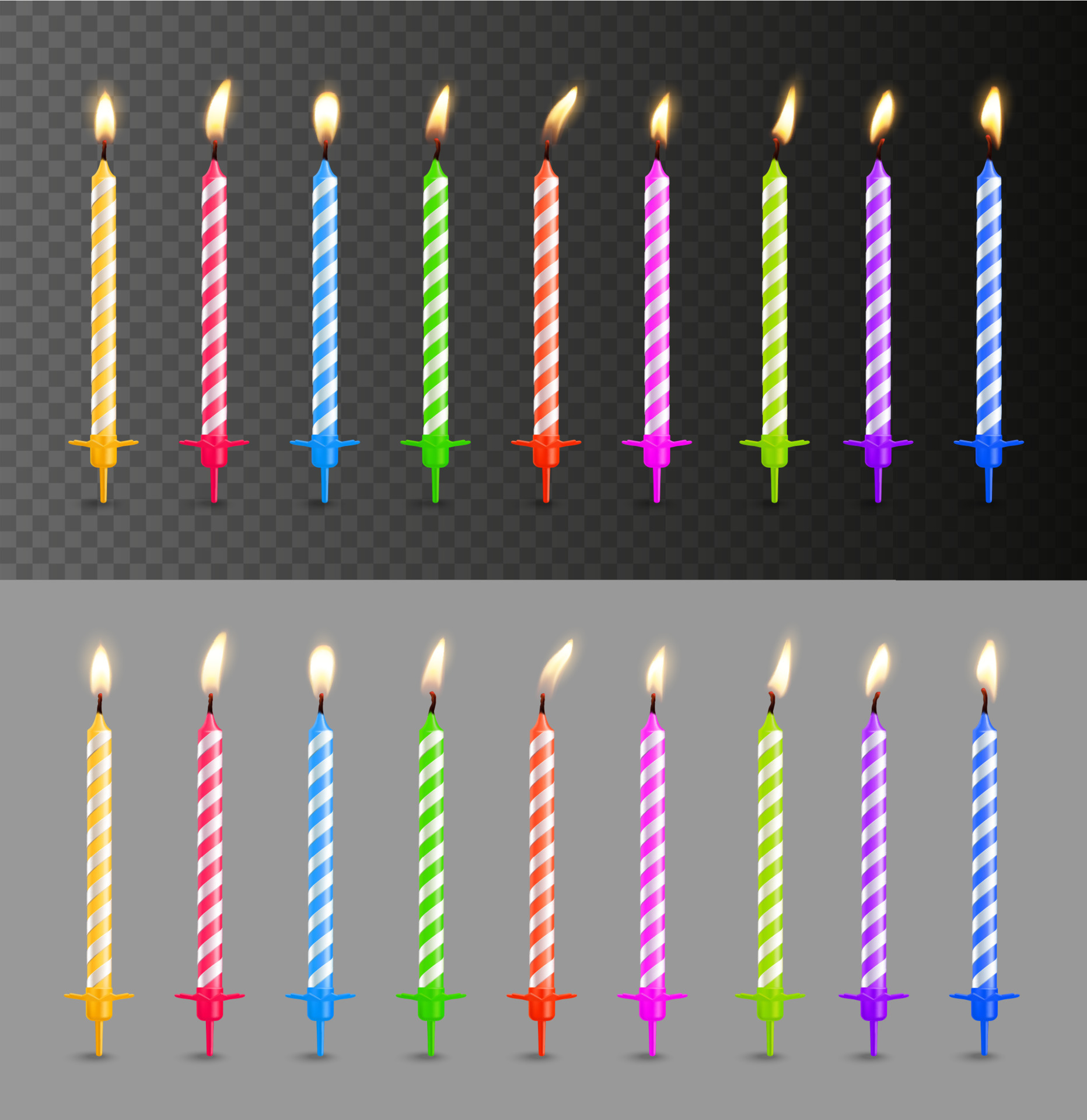 Birthday cake candles, candlelight fire flames 23518206 Vector Art at