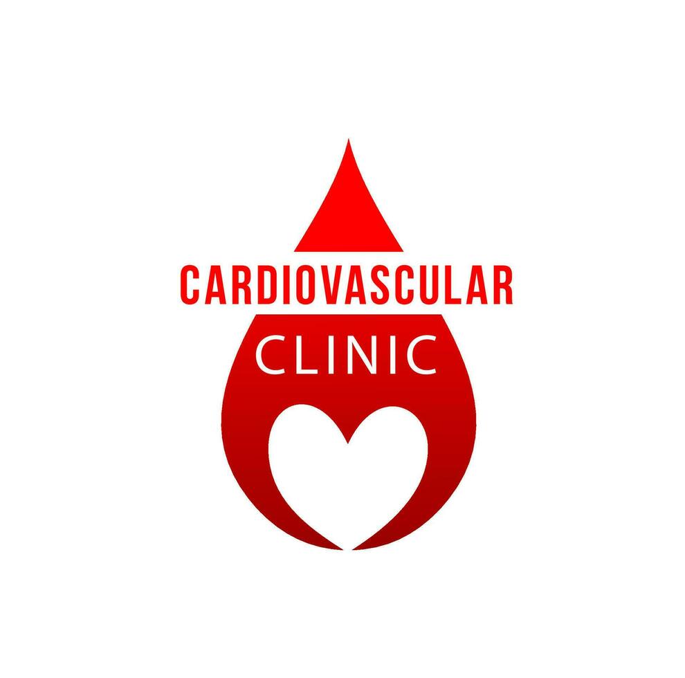 Cardiovascular clinic icon, heart, red blood drop vector