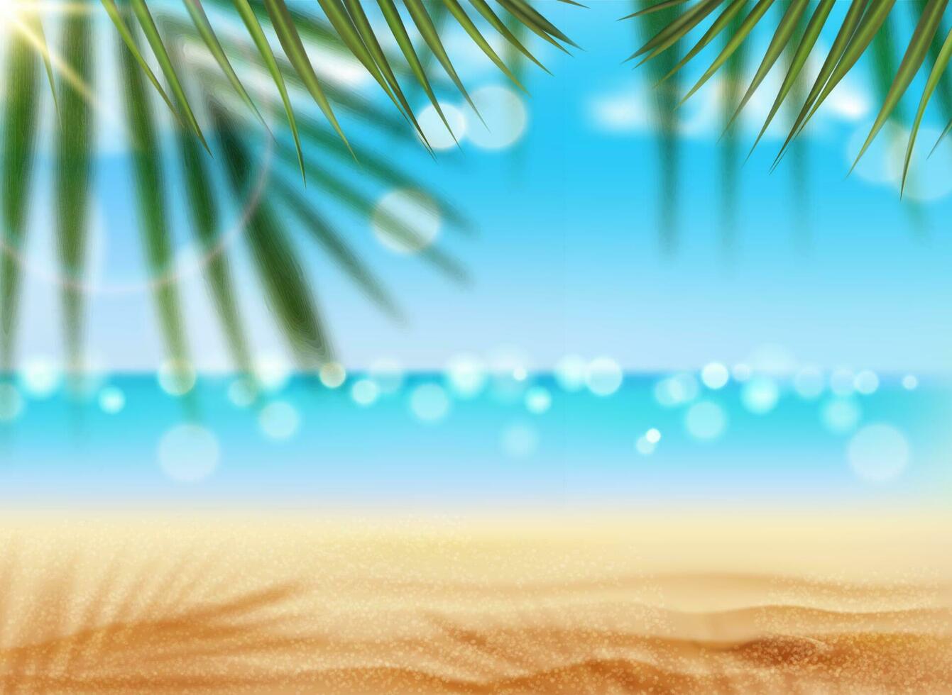 Palm beach landscape, tree silhouettes and sand vector
