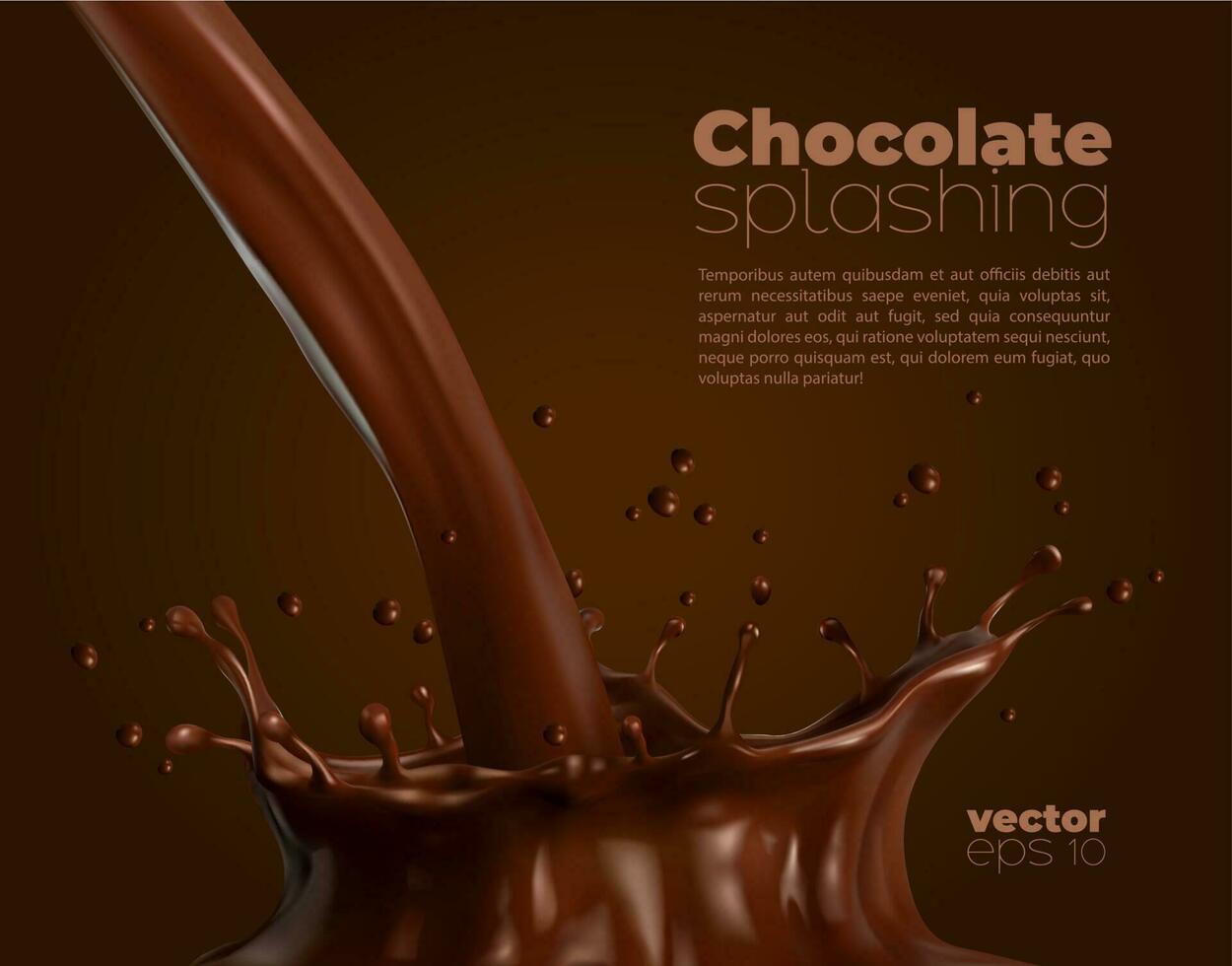 chocolate o cacao vector fluir con corona chapoteo