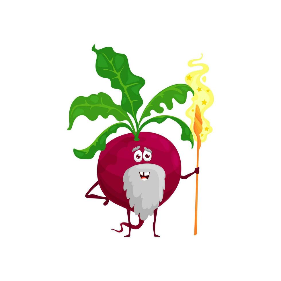 Cartoon beetroot wizard character, vector magician