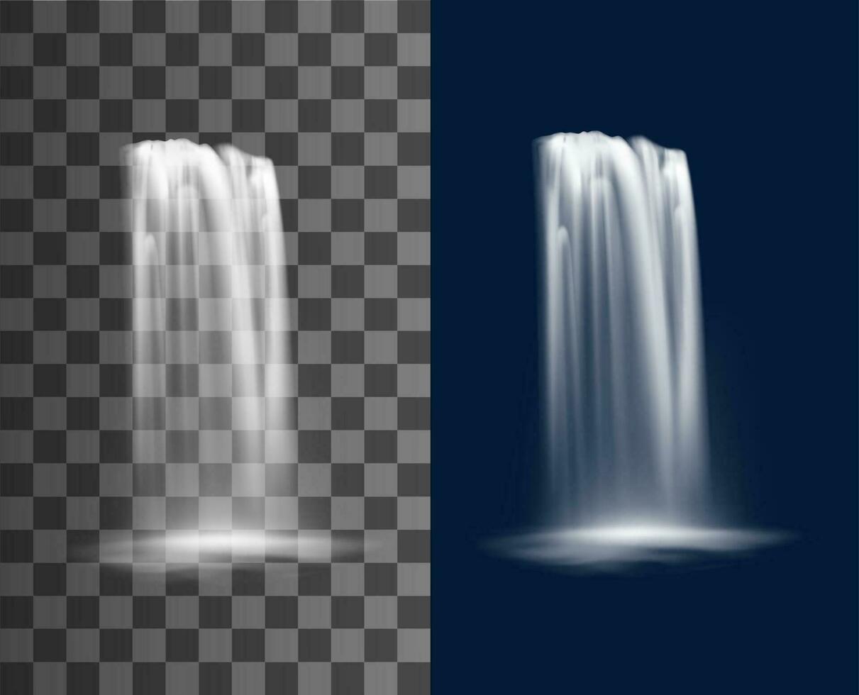 cascada cascada, realista agua caer, fluir verter vector