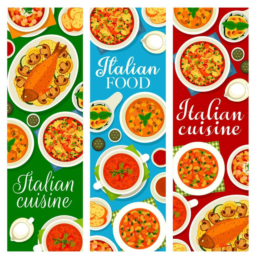 Italian cuisine vector banners, food of Italy.