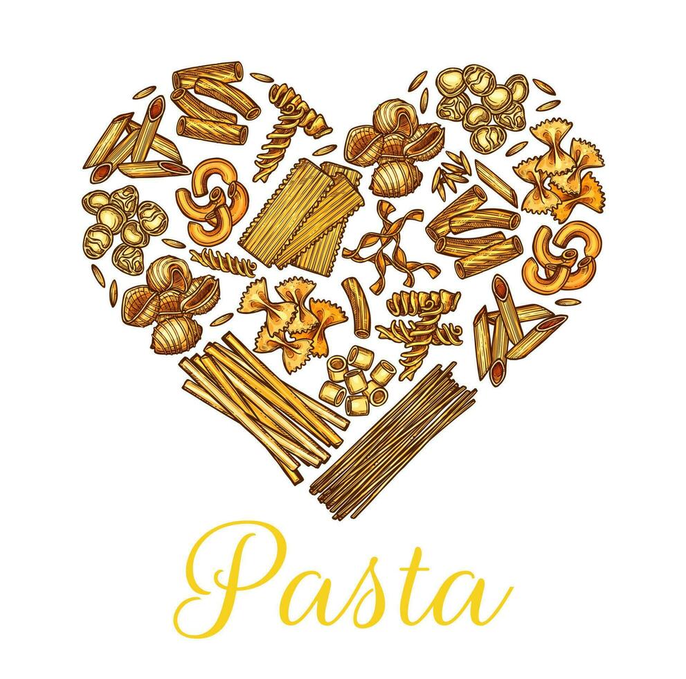 Italian cuisine pasta sketch heart vector
