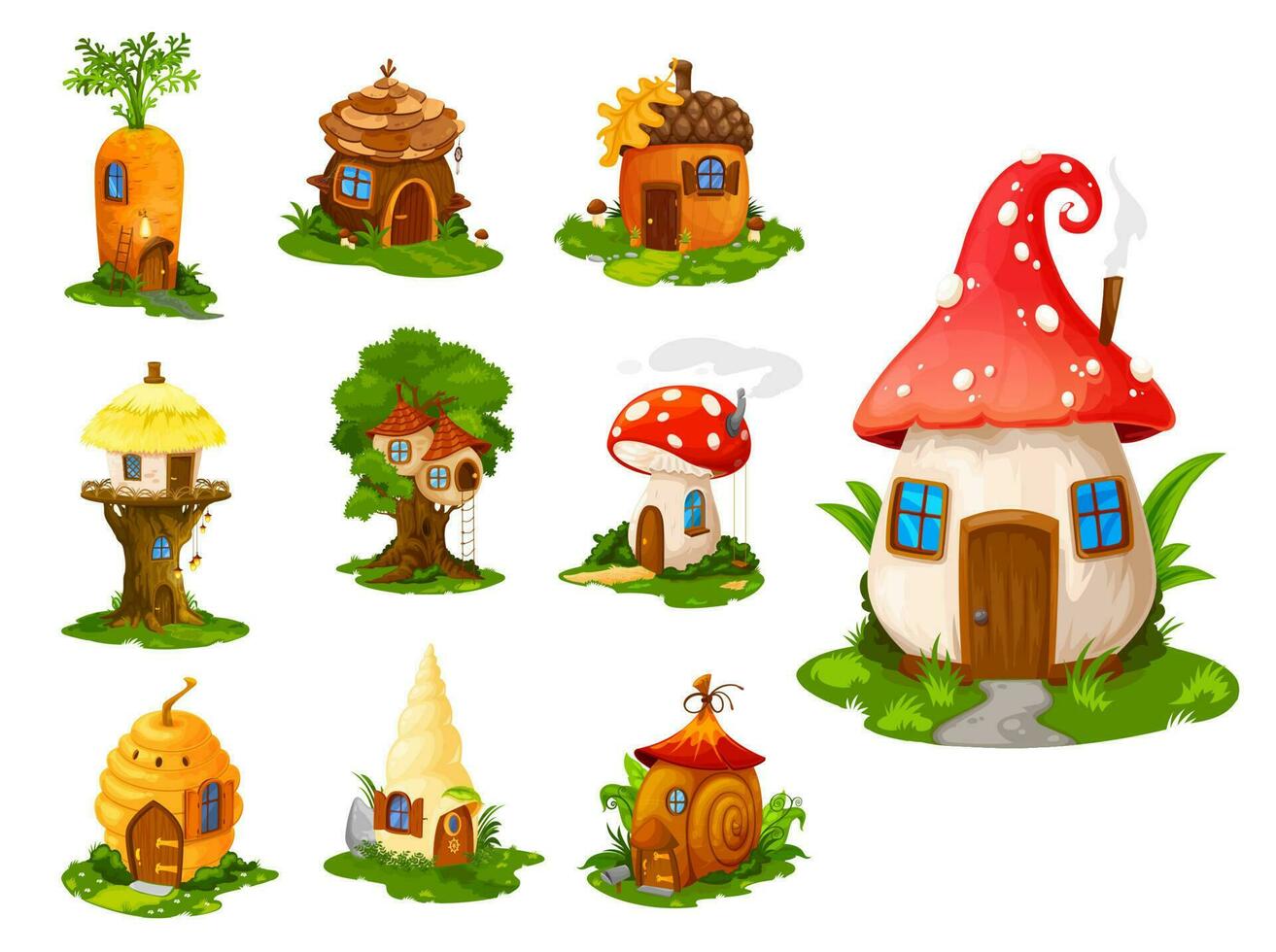 Cartoon fairytale houses and dwelling isolated set vector