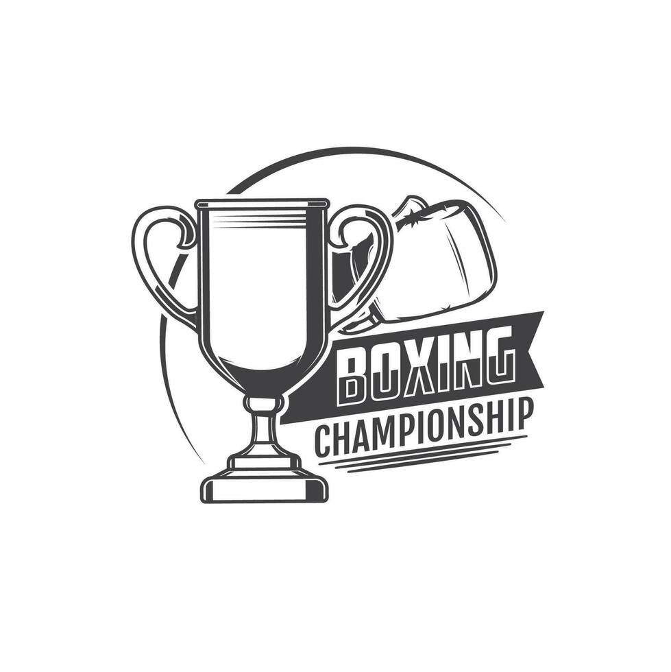 Boxing championship icon, boxer glove and trophy vector