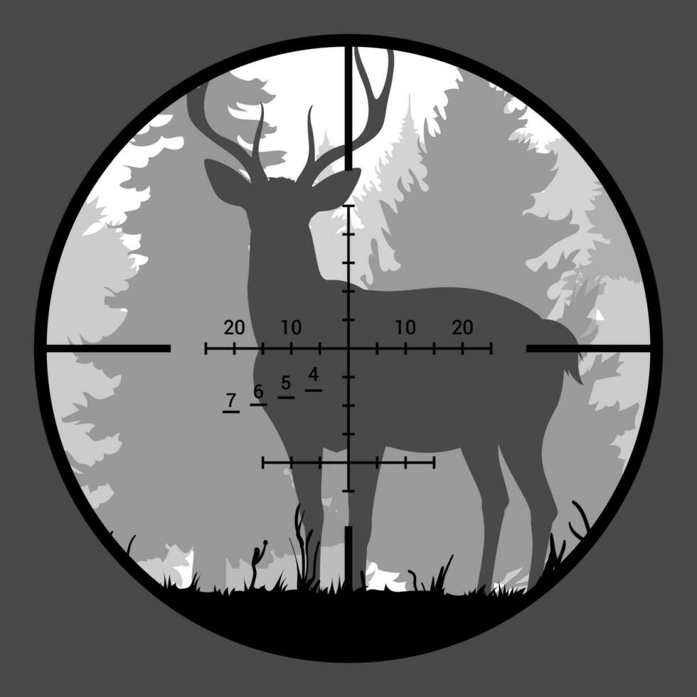 Deer target, hunting sport animal and gun scope vector